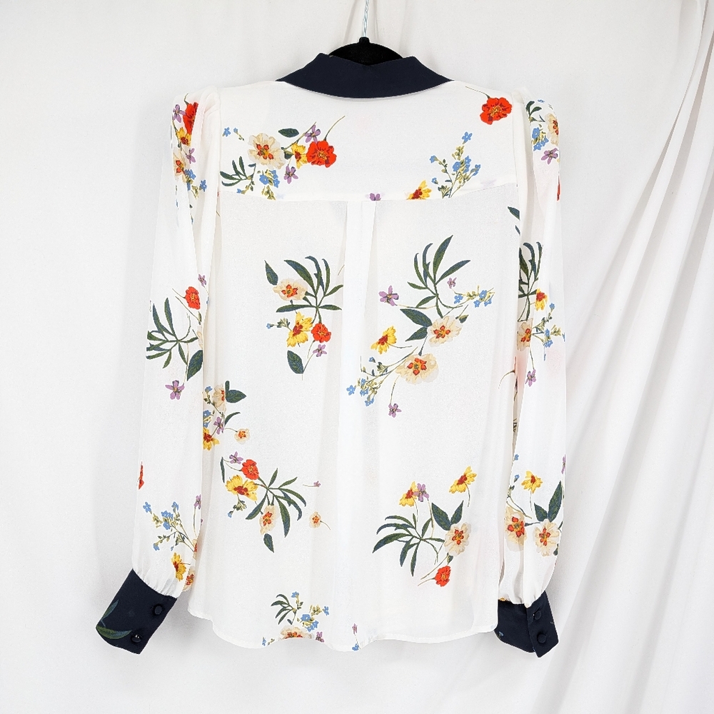 Vince Camuto Floral Print Collared Women's Semi Sheer Blouse Size Medium - Picture 2 of 8